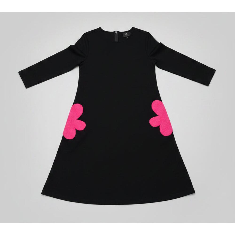 Lisa Perry Black Barney's New York Era Dress w/ Pink Flowers US 0